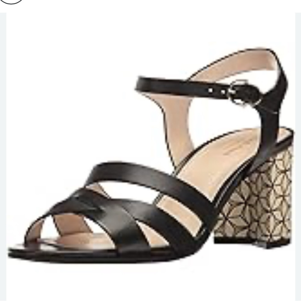 Cole Haan Black Strappy Heels with Patterned Block Heel